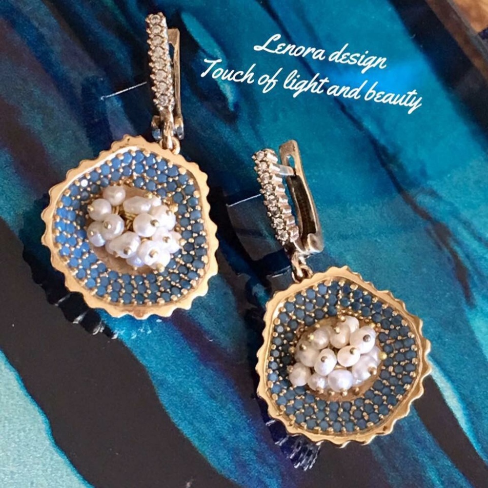 925 sterling silver turquoise pearl earrings
